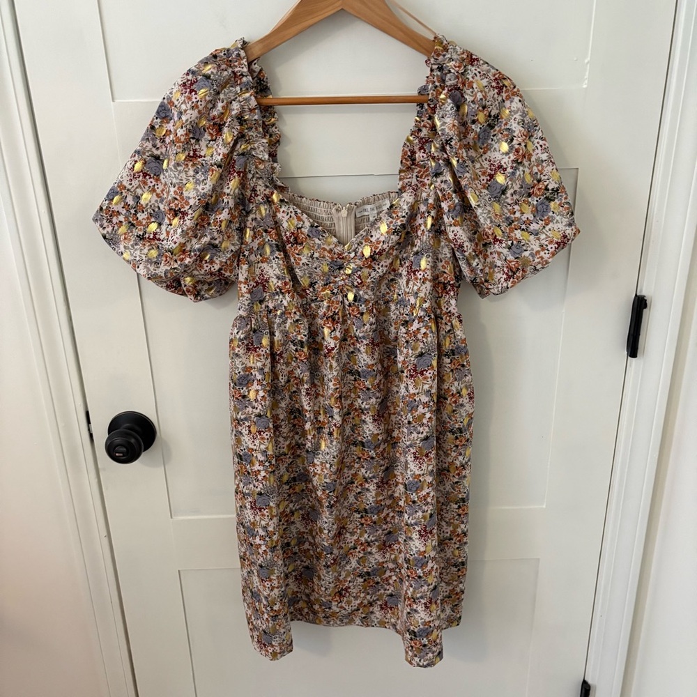 Anthropologie Free the Roses Floral with Gold Print Babydoll. Size Medium. - Picture 3 of 15